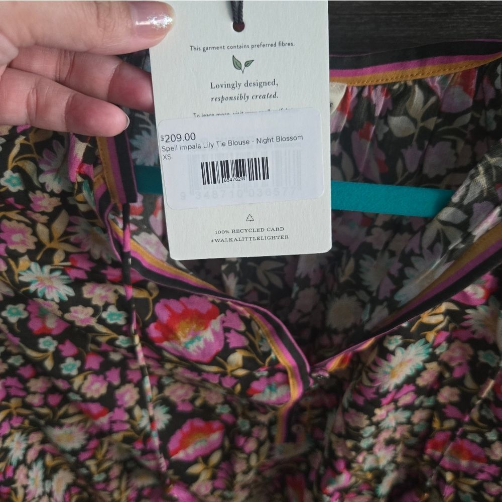 *reseeved For Trade* Nwt Impala Lily Tie Blouse in Night Blossom - Picture 7 of 9